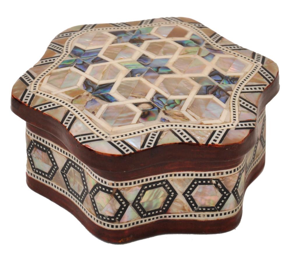 Egyptian Mother of pearl & Paua Shell Inlaid Jewelry trinket decorative Box-Ring Box Curved