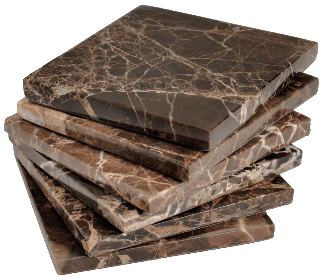 Set of 6 - Brown Marble Stone Coasters  – Polished Coasters  – 3.5 x 3.5 Inches ( 9x9 cm) Square  – Protection from Drink Rings -CraftsOfEgypt