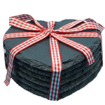 Slate Coasters - Set of 6 – A Heart Slate Coaster with a Ribbon – Protection from Drink Rings