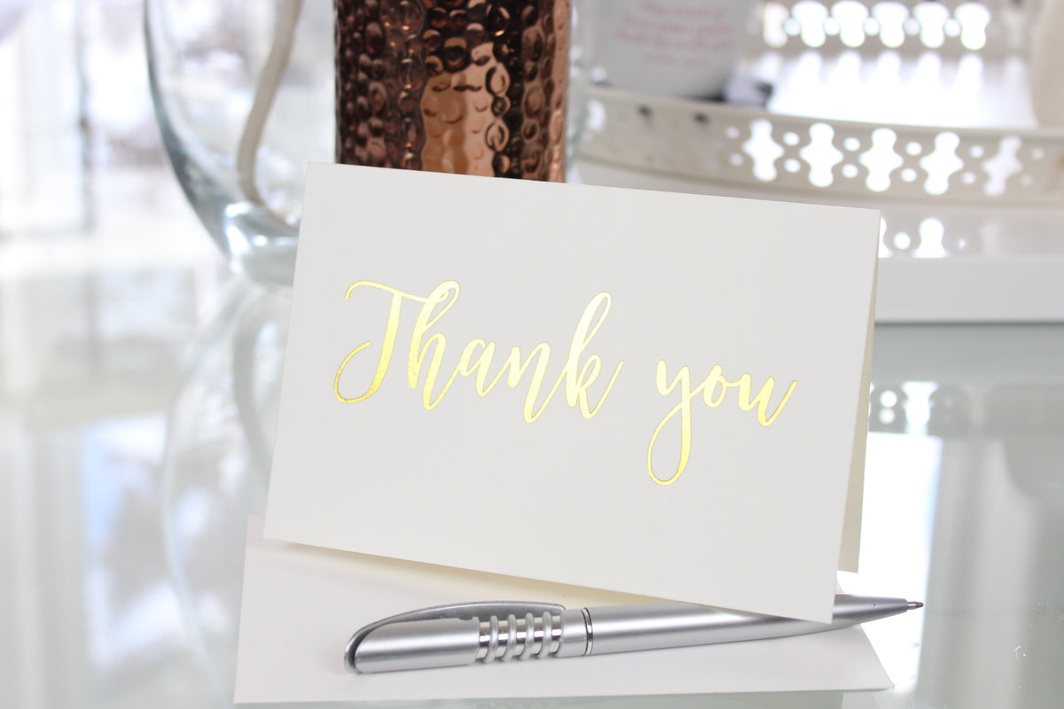 100 Thank You Cards in White with Envelopes & Stickers - Elegant 4 Designs Bulk Notes Embossed with Silver Foil Letters for Wedding, formal