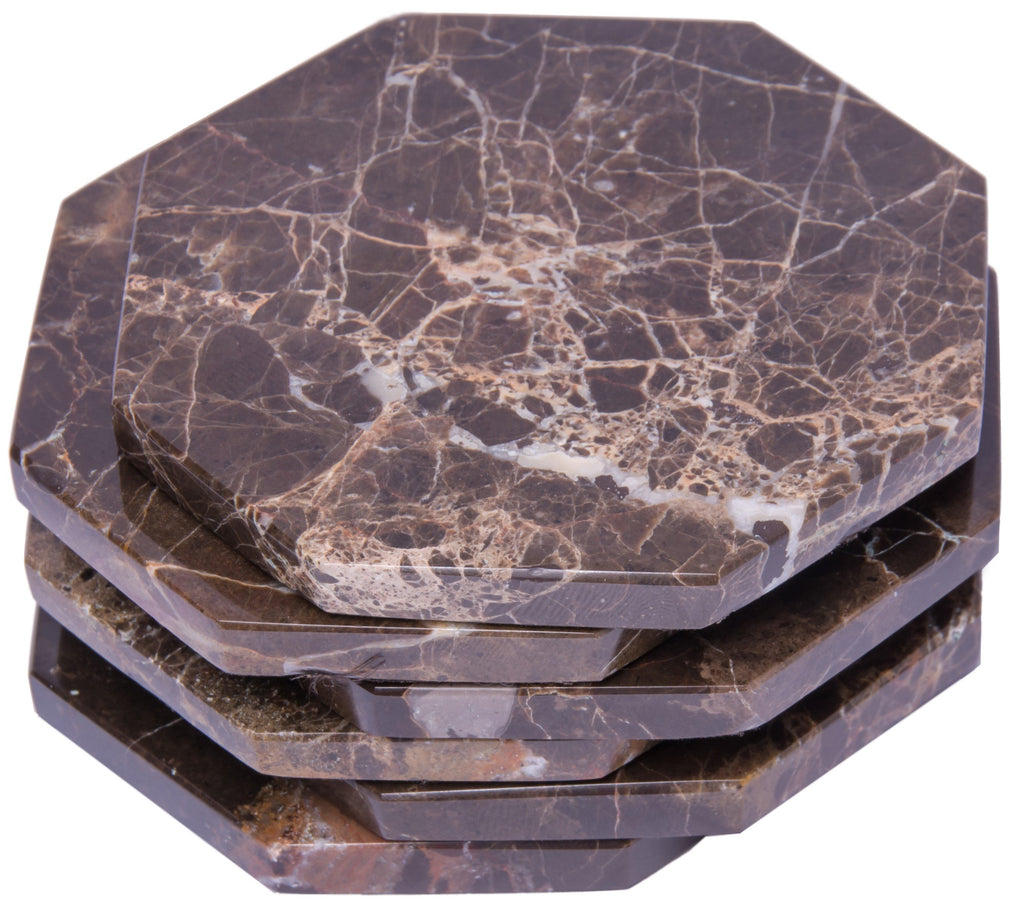 Set of 6 - Brown Marble Stone Coasters Polished Coasters 3.5 Inches ( 9 cm) in Diameter Protection from Drink Rings -CraftsOfEgypt