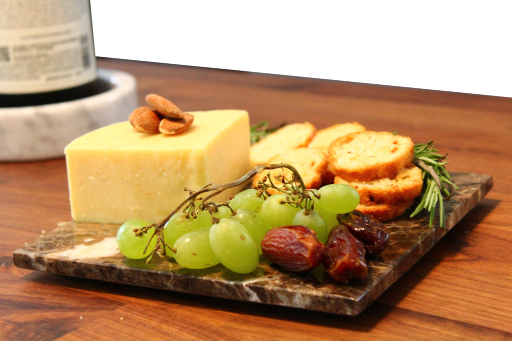 Brown Marble Cheese Board - Works as a Small cutting board - Premium Trivet/Small pot holder - Effective Shushi serving platter Size 7x7 in(18x18cm)