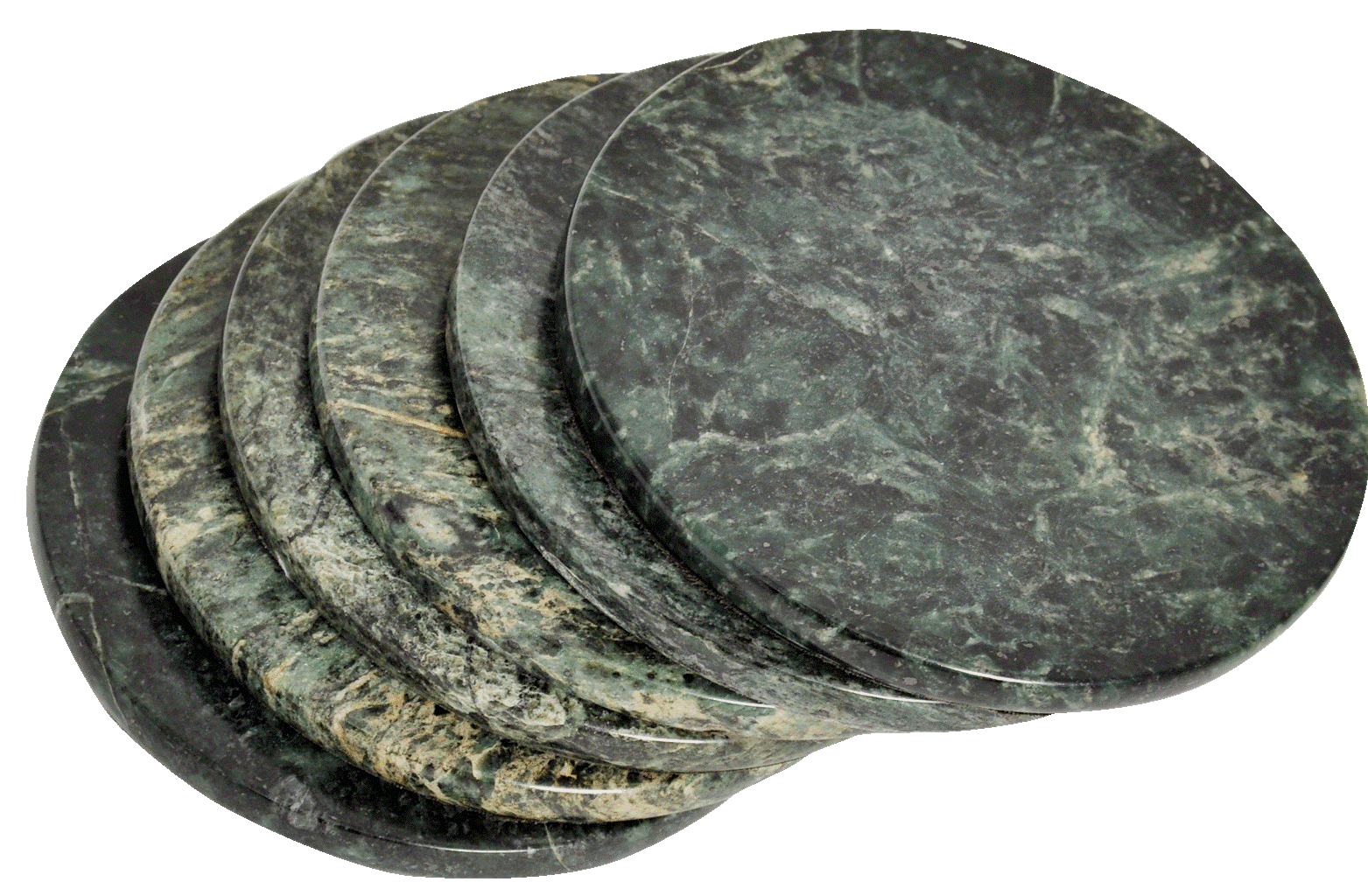 Set of 6 - Green Marble Stone Coasters  – Polished Coasters  – 3.5 Inches ( 9 cm) in Diameter  – Protection from Drink Rings -CraftsOfEgypt