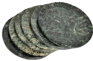 Set of 6 - Green Marble Stone Coasters  – Polished Coasters  – 3.5 Inches ( 9 cm) in Diameter  – Protection from Drink Rings -CraftsOfEgypt