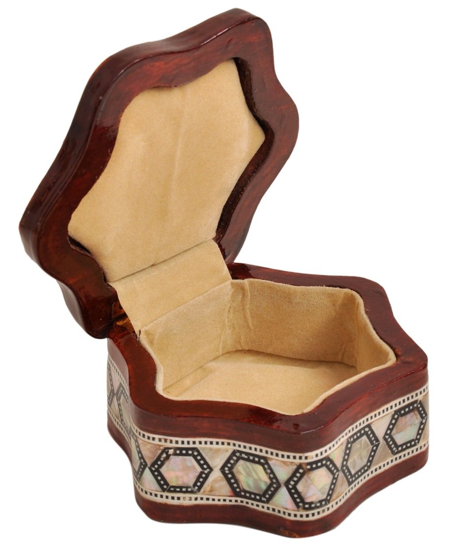 Egyptian Mother of pearl & Paua Shell Inlaid Jewelry trinket decorative Box-Ring Box Curved