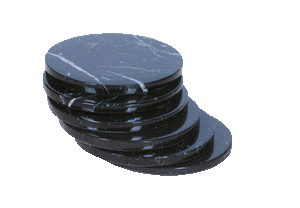 Set of 6 - Black Marble Stone Coasters - Polished Coasters - 3.5 Inches ( 9 cm) in Diameter - Protection from Drink Rings