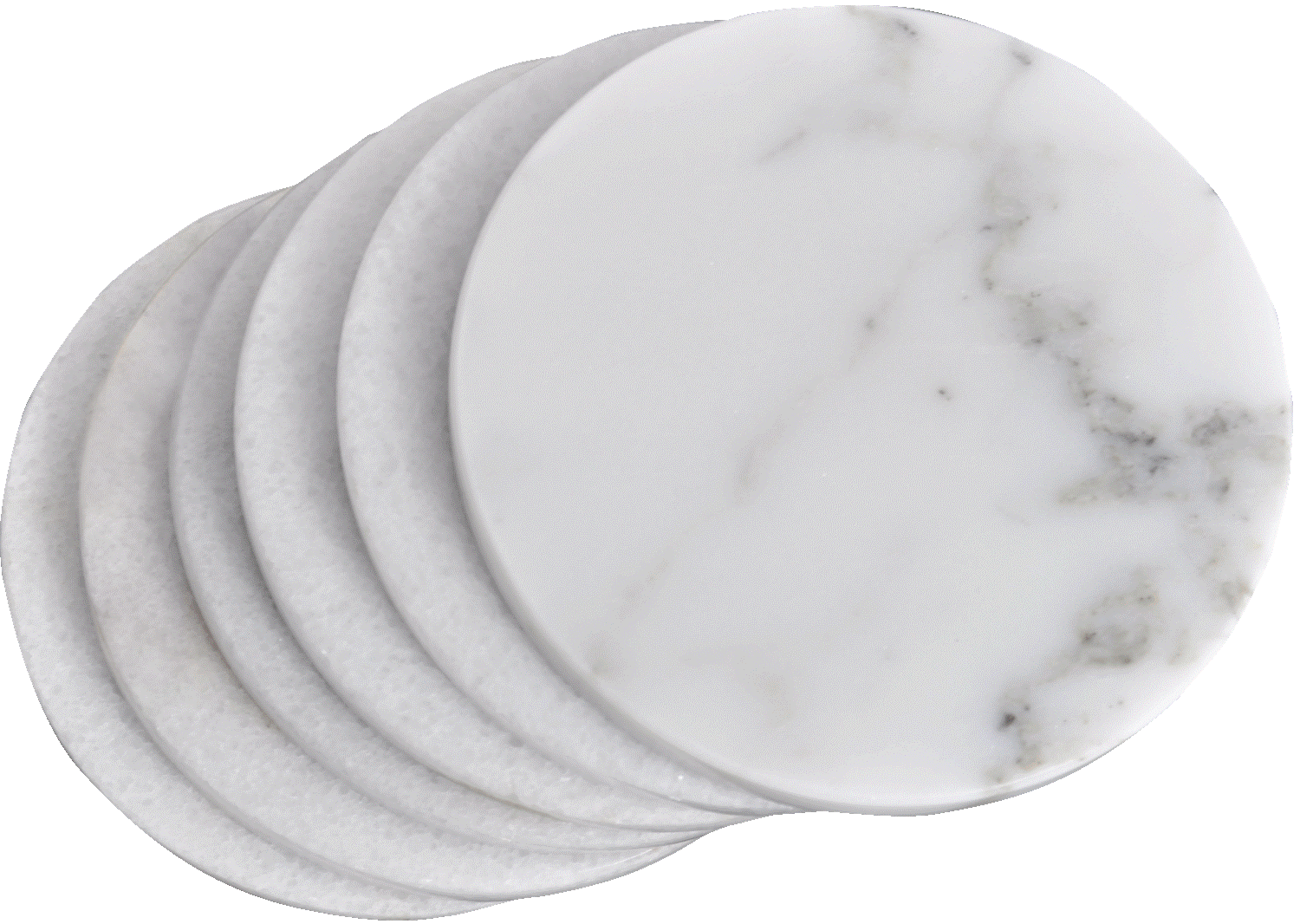 Set of 6 - White Marble Stone Coasters  Polished Coasters 3.5 Inches (9 cm) in Diameter Protection from Drink Rings