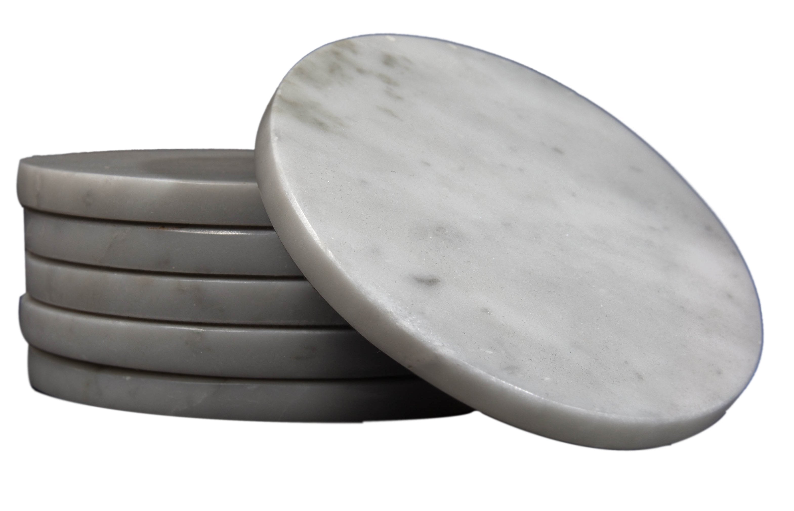 CraftsOfEgypt Set of 6 - Grey Marble Stone Coasters  – Polished Coasters  – 3.5 Inches (9 cm) in Diameter  – Protection from Drink Rings