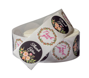 Thank you stickers Roll - Bulk 1000 Floral label Stickers -2 Designs - Large Round 1.5 inch size stickers-Bridal and Baby showers wedding favors-Personal and Business use - Thanks