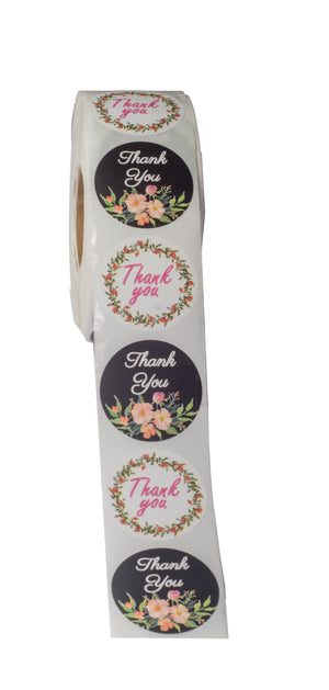 Thank you stickers Roll - Bulk 1000 Floral label Stickers -2 Designs - Large Round 1.5 inch size stickers-Bridal and Baby showers wedding favors-Personal and Business use - Thanks