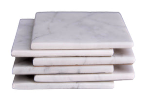 Set of 6 - White Marble Stone Coasters Polished Coasters 3.5 x 3.5 Inches ( 9x9 cm) Square Protection from Drink Rings -CraftsOfEgypt