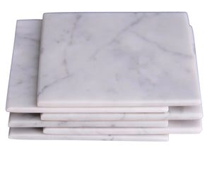 Set of 6 - White Marble Stone Coasters Polished Coasters 3.5 x 3.5 Inches ( 9x9 cm) Square Protection from Drink Rings -CraftsOfEgypt