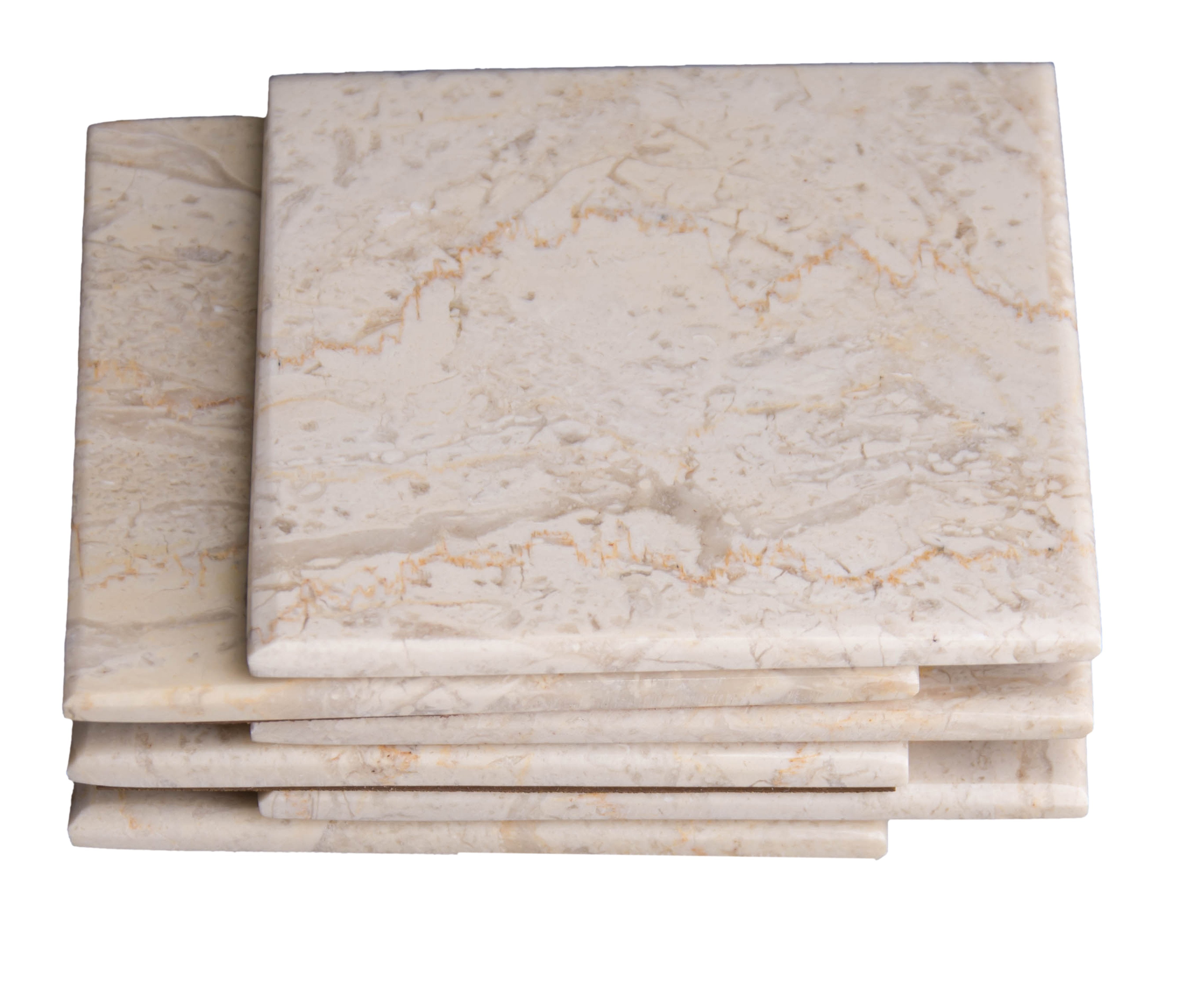 Set of 6 - Beige Marble Stone Coasters Polished Coasters 3.5 x 3.5 Inches ( 9x9 cm) Square Protection from Drink Rings -CraftsOfEgypt