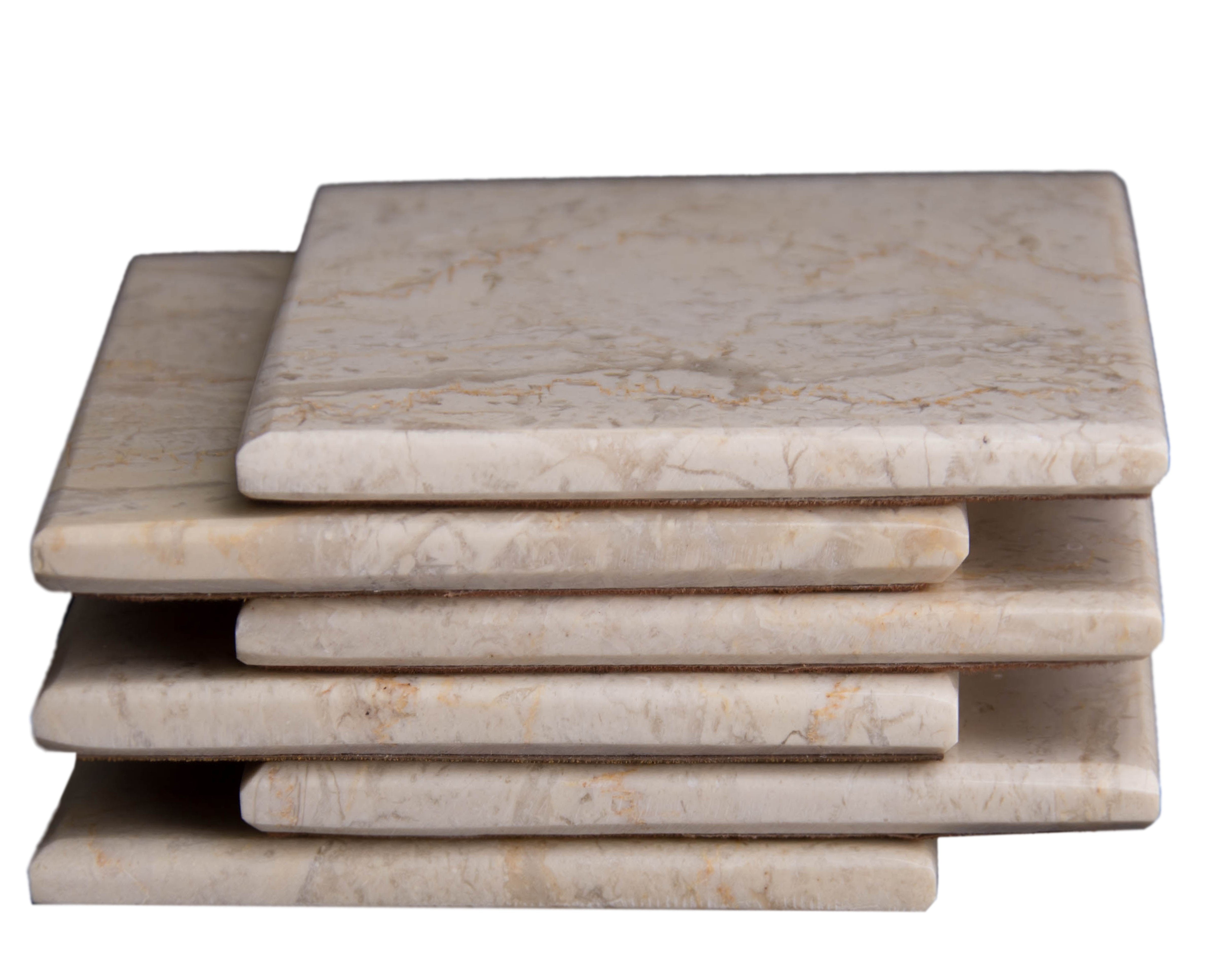 Set of 6 - Beige Marble Stone Coasters Polished Coasters 3.5 x 3.5 Inches ( 9x9 cm) Square Protection from Drink Rings -CraftsOfEgypt