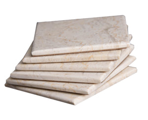 Set of 6 - Beige Marble Stone Coasters Polished Coasters 3.5 x 3.5 Inches ( 9x9 cm) Square Protection from Drink Rings -CraftsOfEgypt