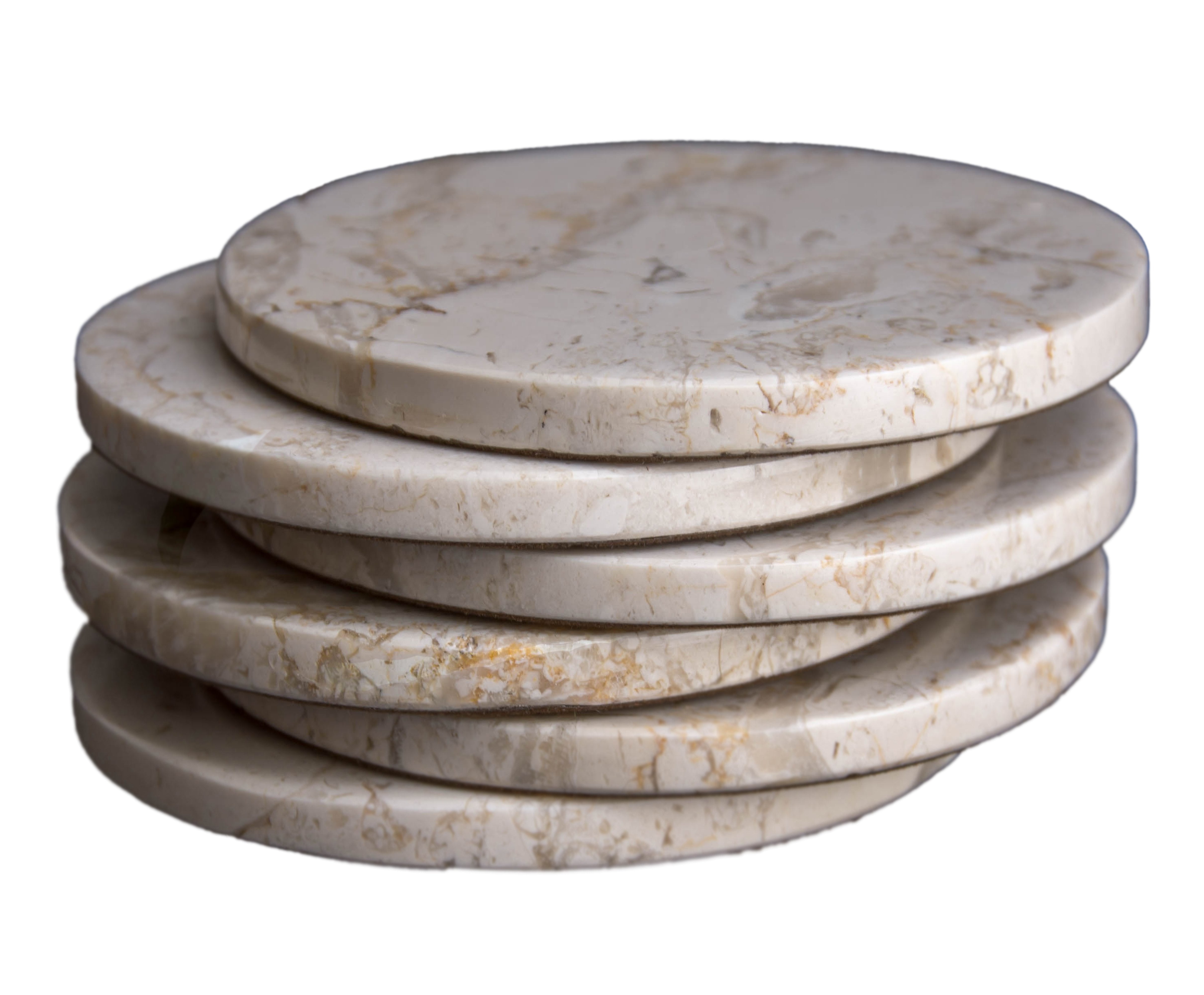 CraftsOfEgypt Set of 6 - Beige Marble Stone Coasters  – Polished Coasters  – 3.5 Inches (9 cm) in Diameter  – Protection from Drink Rings