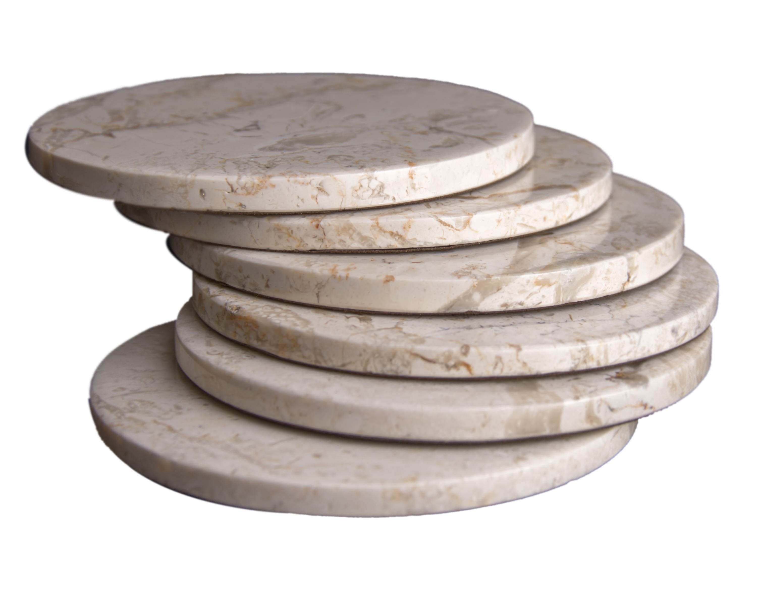 CraftsOfEgypt Set of 6 - Beige Marble Stone Coasters  – Polished Coasters  – 3.5 Inches (9 cm) in Diameter  – Protection from Drink Rings