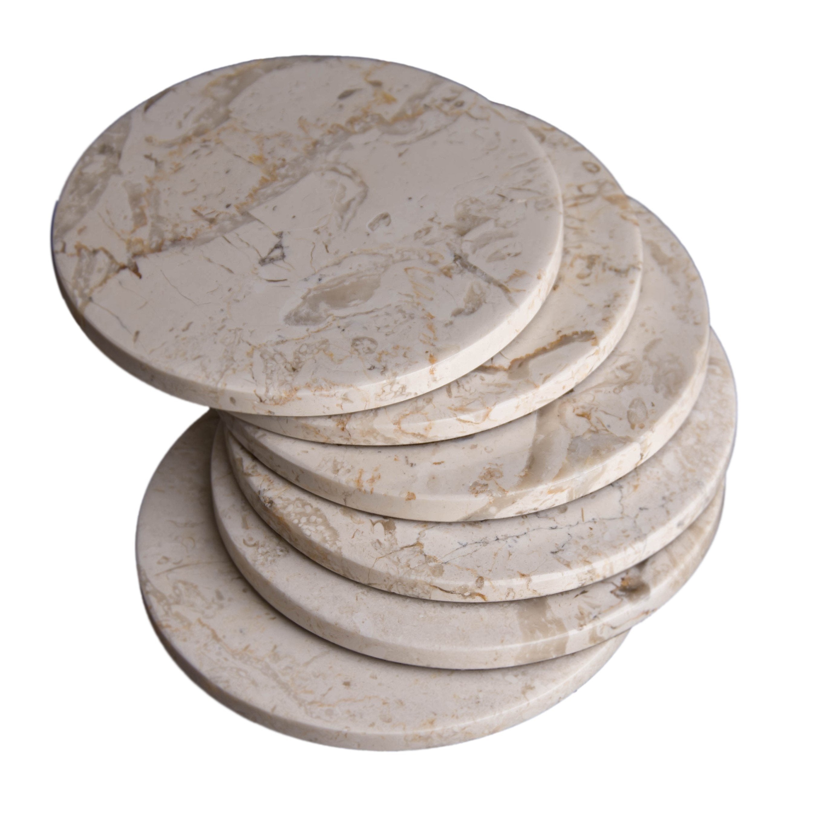 CraftsOfEgypt Set of 6 - Beige Marble Stone Coasters  – Polished Coasters  – 3.5 Inches (9 cm) in Diameter  – Protection from Drink Rings