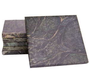 Set of 6 - Green Marble Stone Coasters Polished Coasters 3.5 x 3.5 Inches ( 9x9 cm) Square Protection from Drink Rings -CraftsOfEgypt