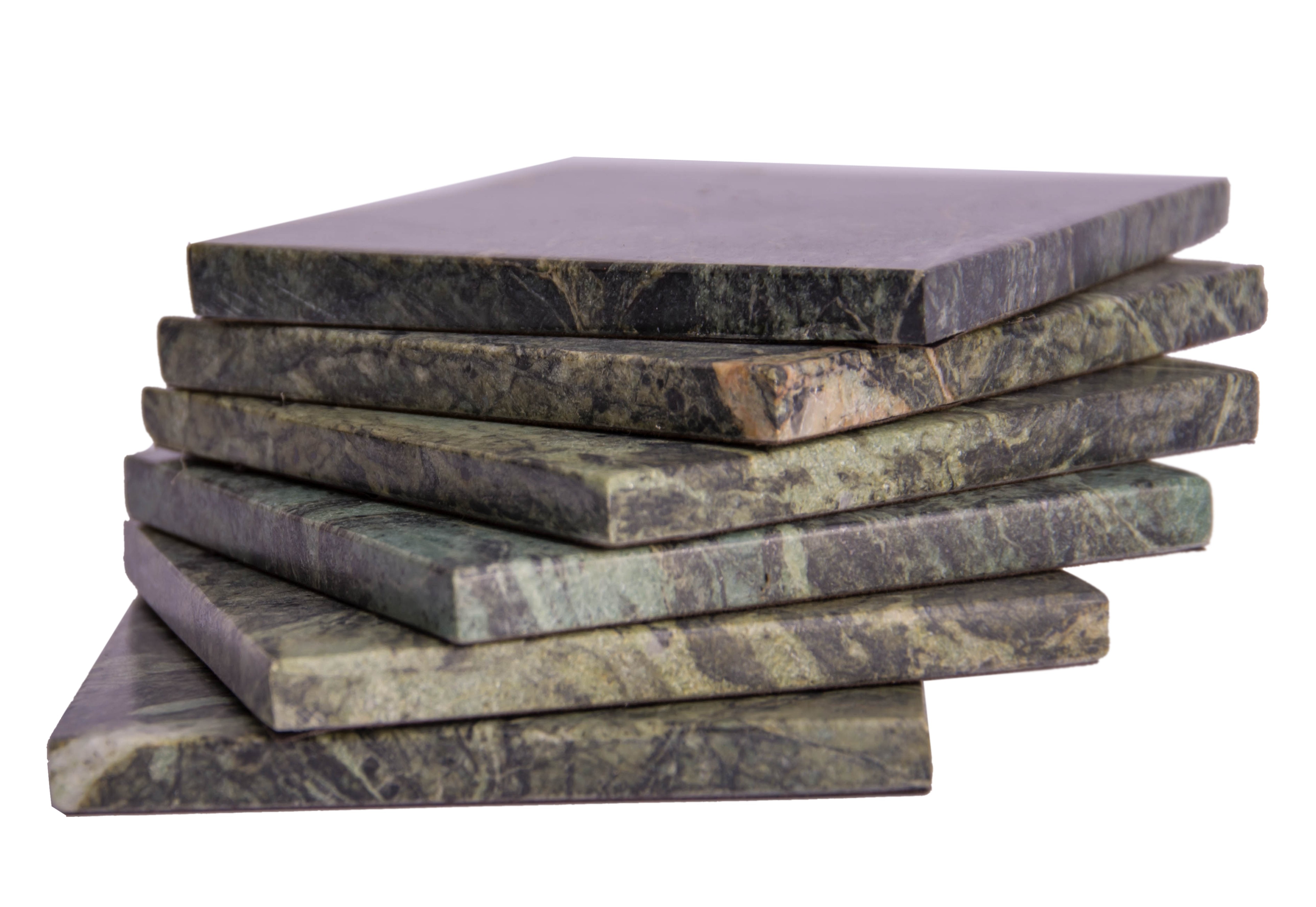 Set of 6 - Green Marble Stone Coasters Polished Coasters 3.5 x 3.5 Inches ( 9x9 cm) Square Protection from Drink Rings -CraftsOfEgypt