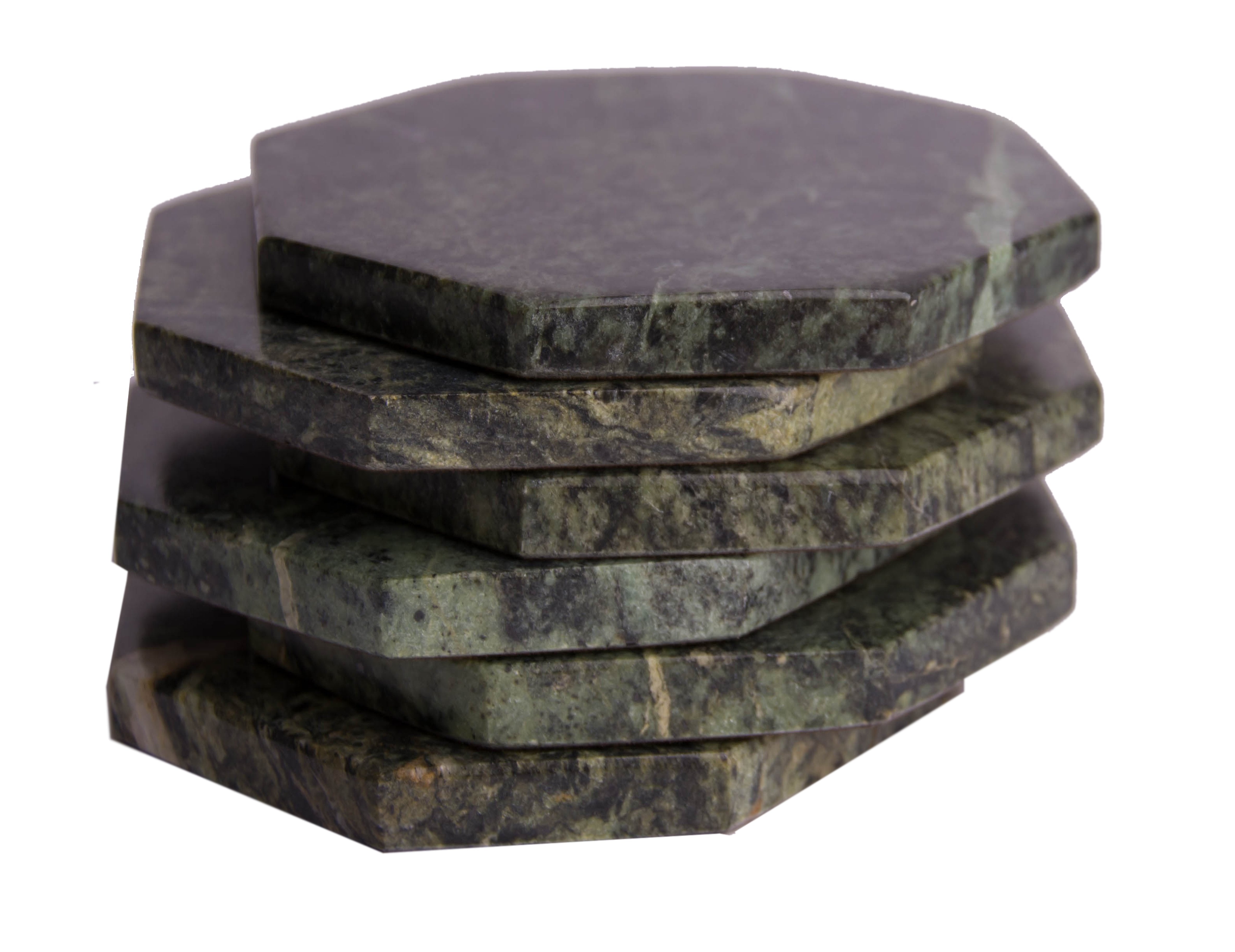 Set of 6 - Green Marble Stone Coasters Polished Coasters 3.5 Inches ( 9 cm) in Diameter Protection from Drink Rings -CraftsOfEgypt