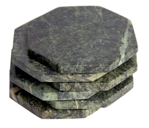 Set of 6 - Green Marble Stone Coasters Polished Coasters 3.5 Inches ( 9 cm) in Diameter Protection from Drink Rings -CraftsOfEgypt