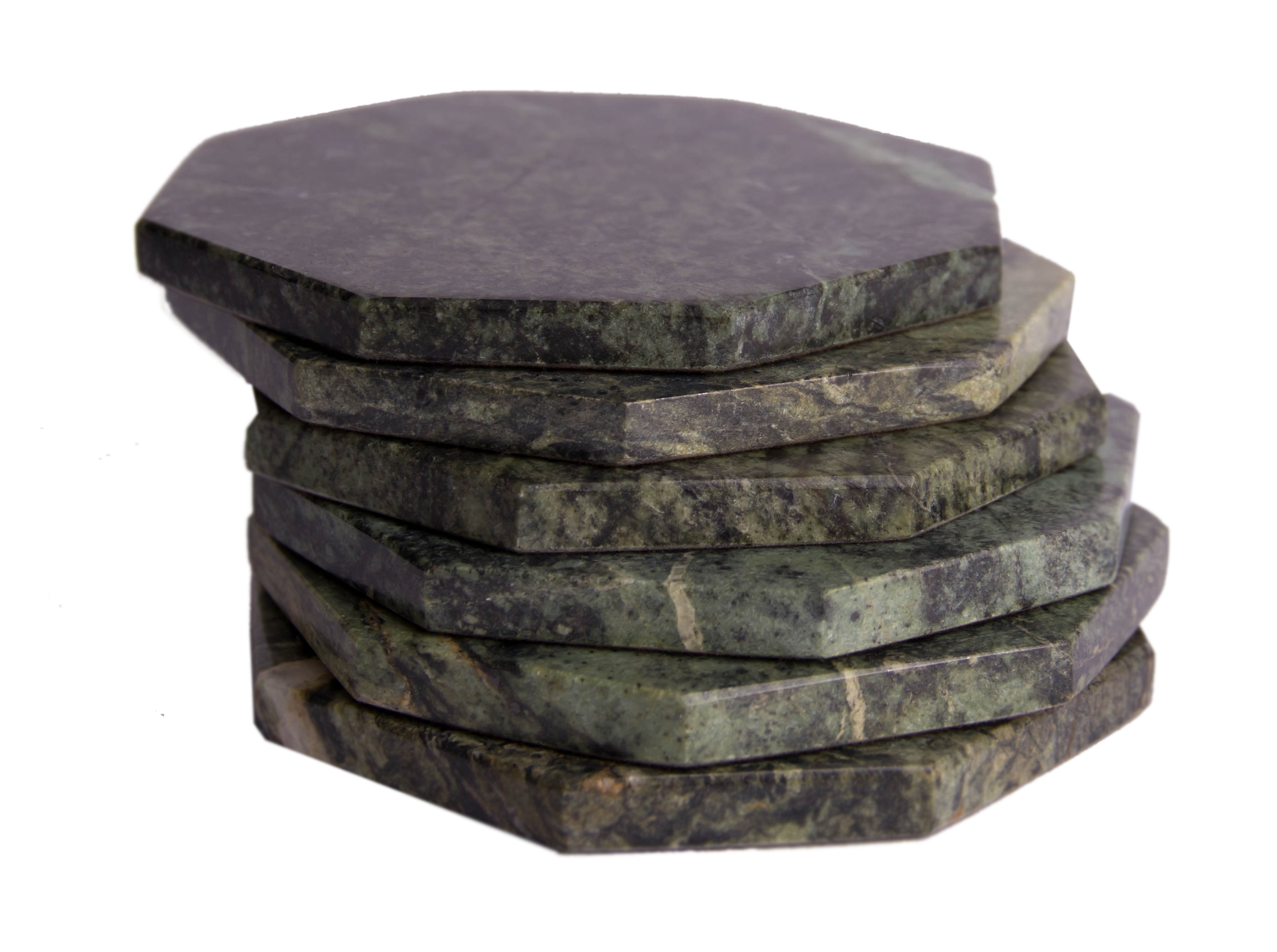 Set of 6 - Green Marble Stone Coasters Polished Coasters 3.5 Inches ( 9 cm) in Diameter Protection from Drink Rings -CraftsOfEgypt