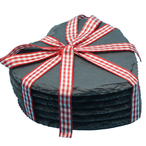 Slate Coasters - Set of 6 – A Heart Slate Coaster with a Ribbon – Protection from Drink Rings