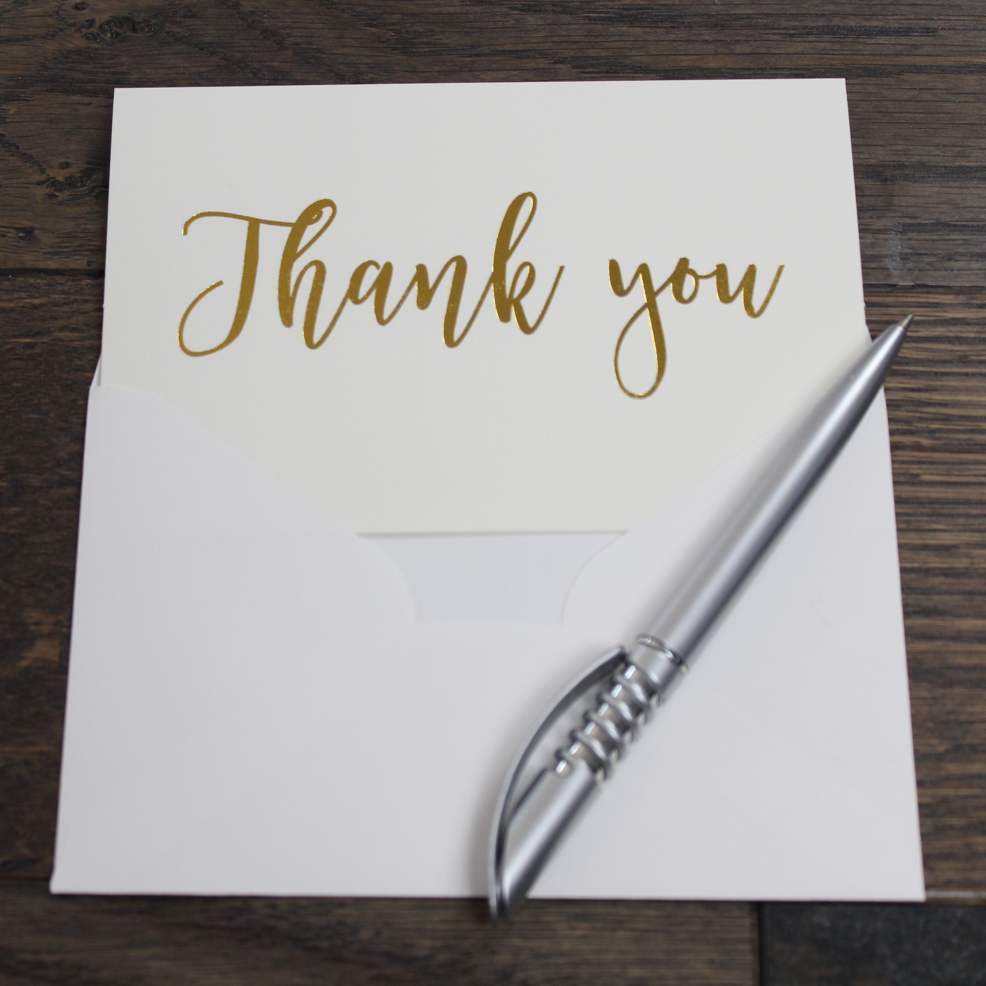 100 Thank You Cards in White with Envelopes & Stickers - Elegant 4 Designs  Bulk Notes Embossed with Silver Foil Letters for Wedding, Formal, Business
