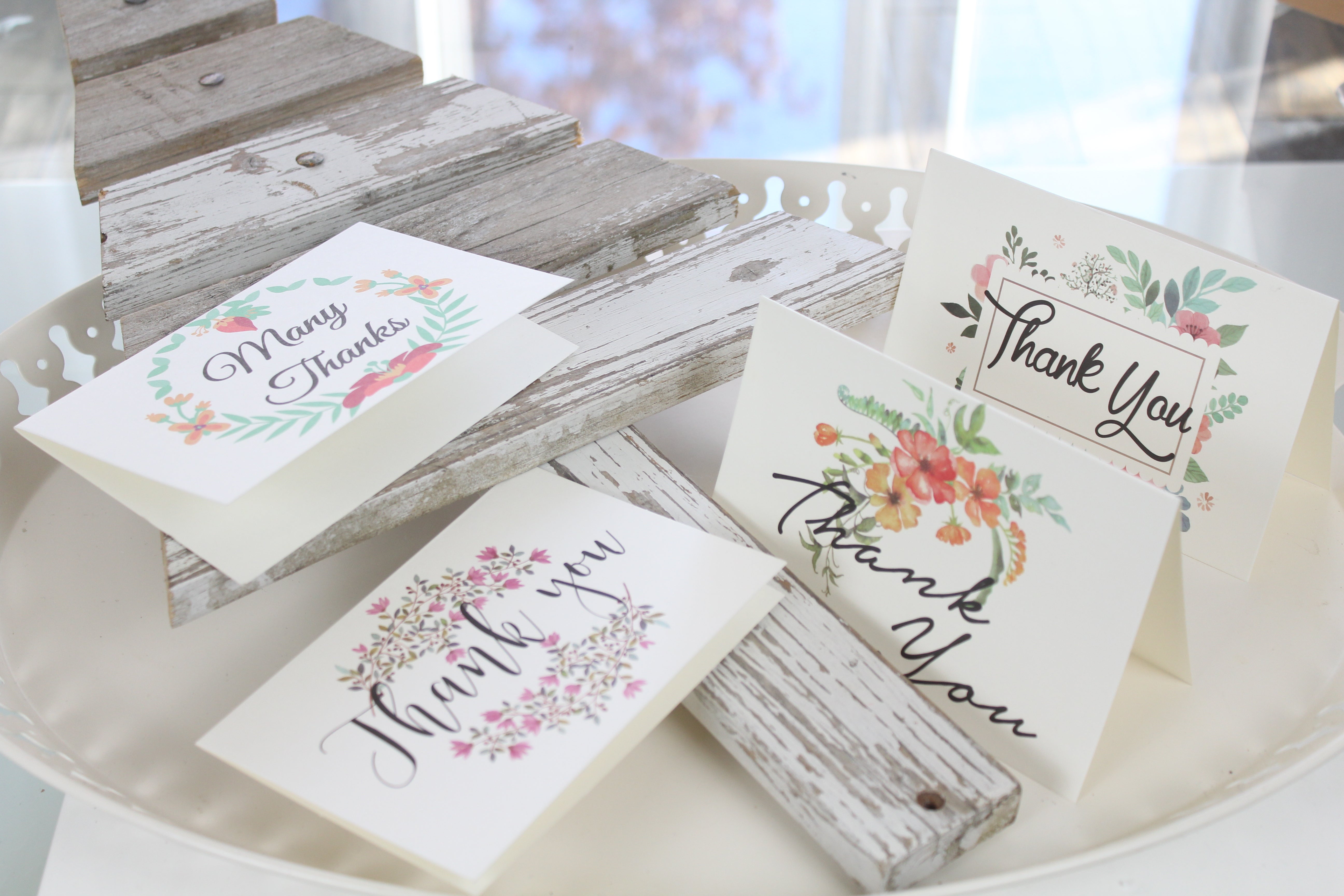 Thank You Cards Pack Of 100 - Blank Thank You Notes - Floral Water Colors - 4 X 6 Inches Thick White Note And Envelope - Personal And Business Use