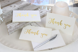 100 Pack Thank You Note Cards Bulk Set Box - Blank - Gold Foil -100 White Paper Envelopes 4 x 6 Inches - Personal and Business use