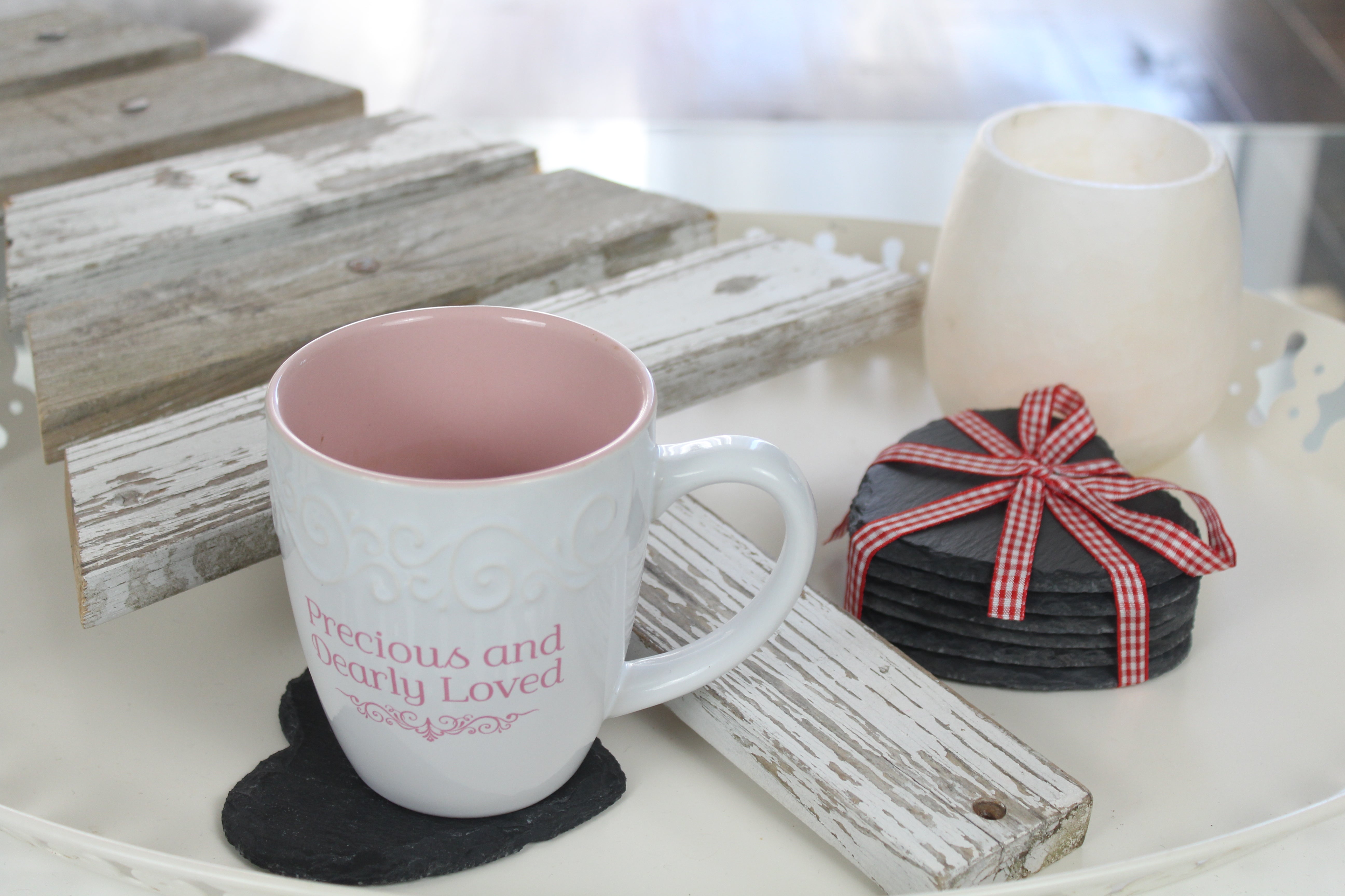 Slate Coasters - Set of 6 – A Heart Slate Coaster with a Ribbon – Protection from Drink Rings