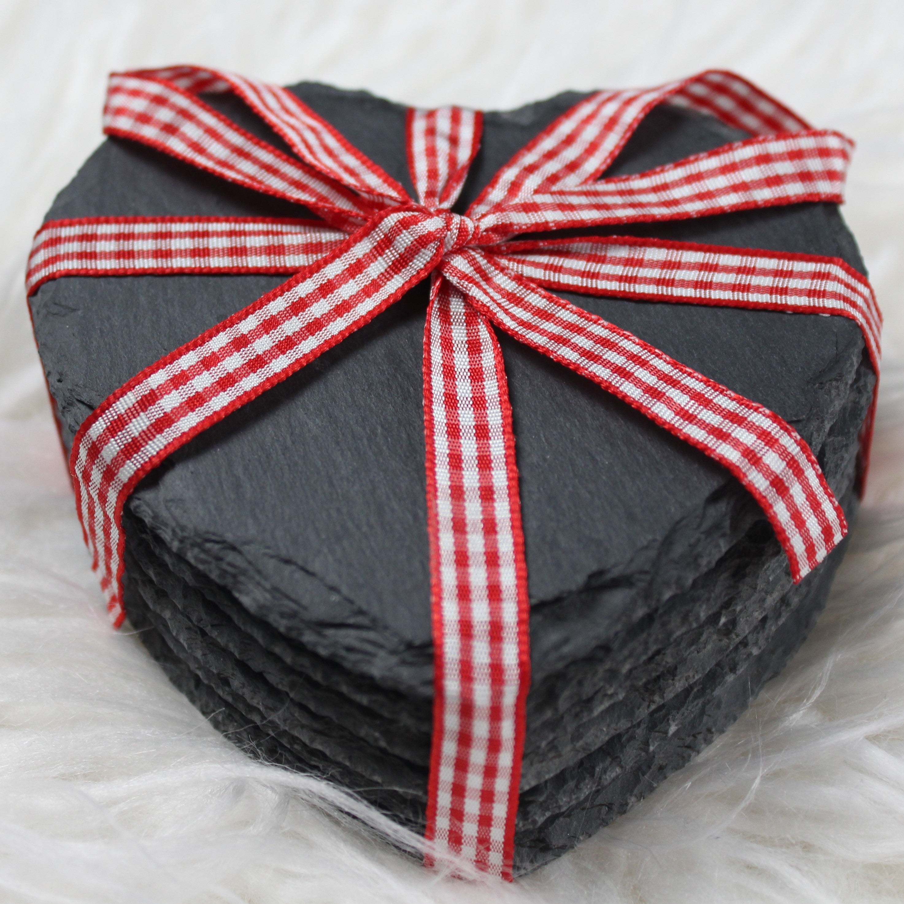 Slate Coasters - Set of 6 – A Heart Slate Coaster with a Ribbon – Protection from Drink Rings