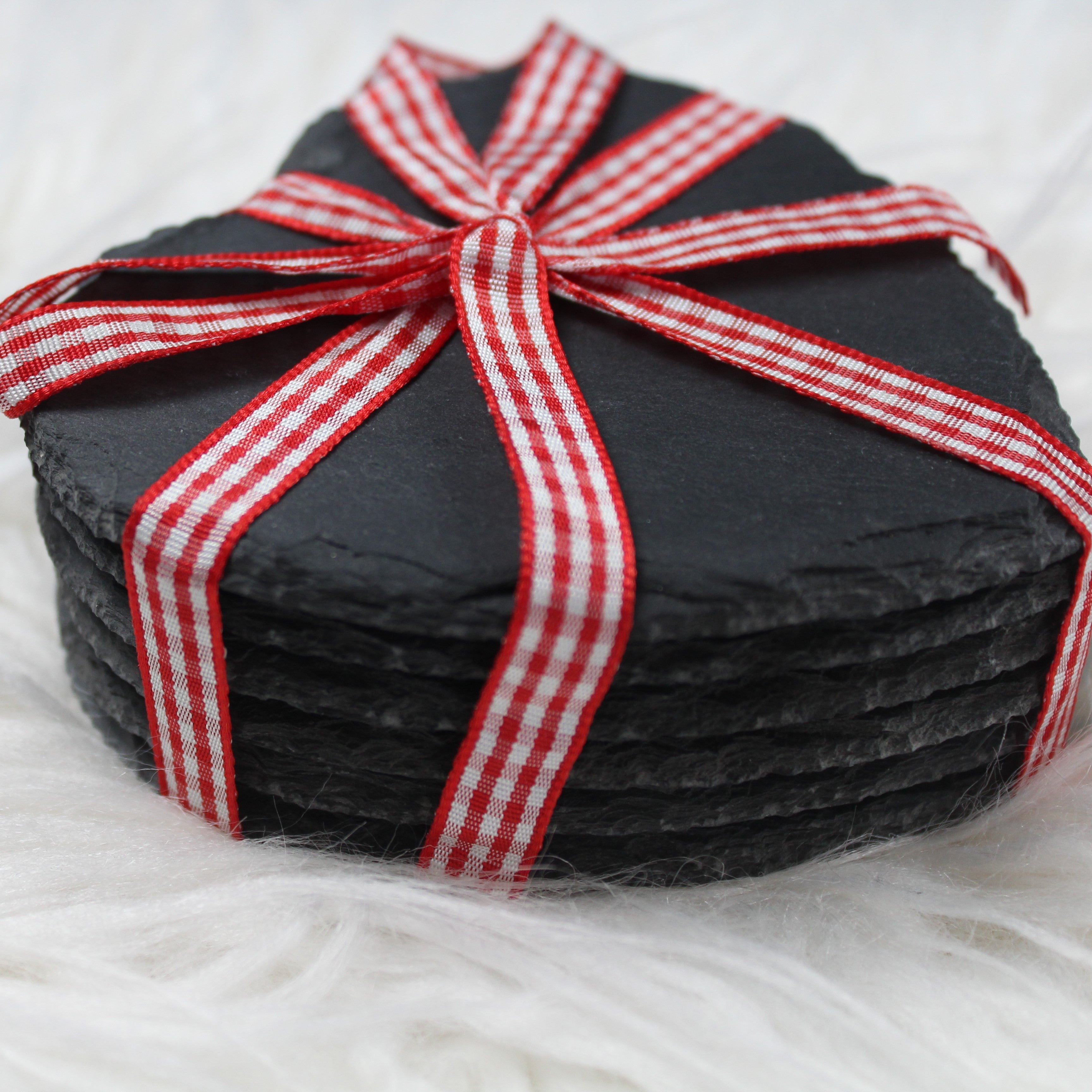 Slate Coasters - Set of 6 – A Heart Slate Coaster with a Ribbon – Protection from Drink Rings