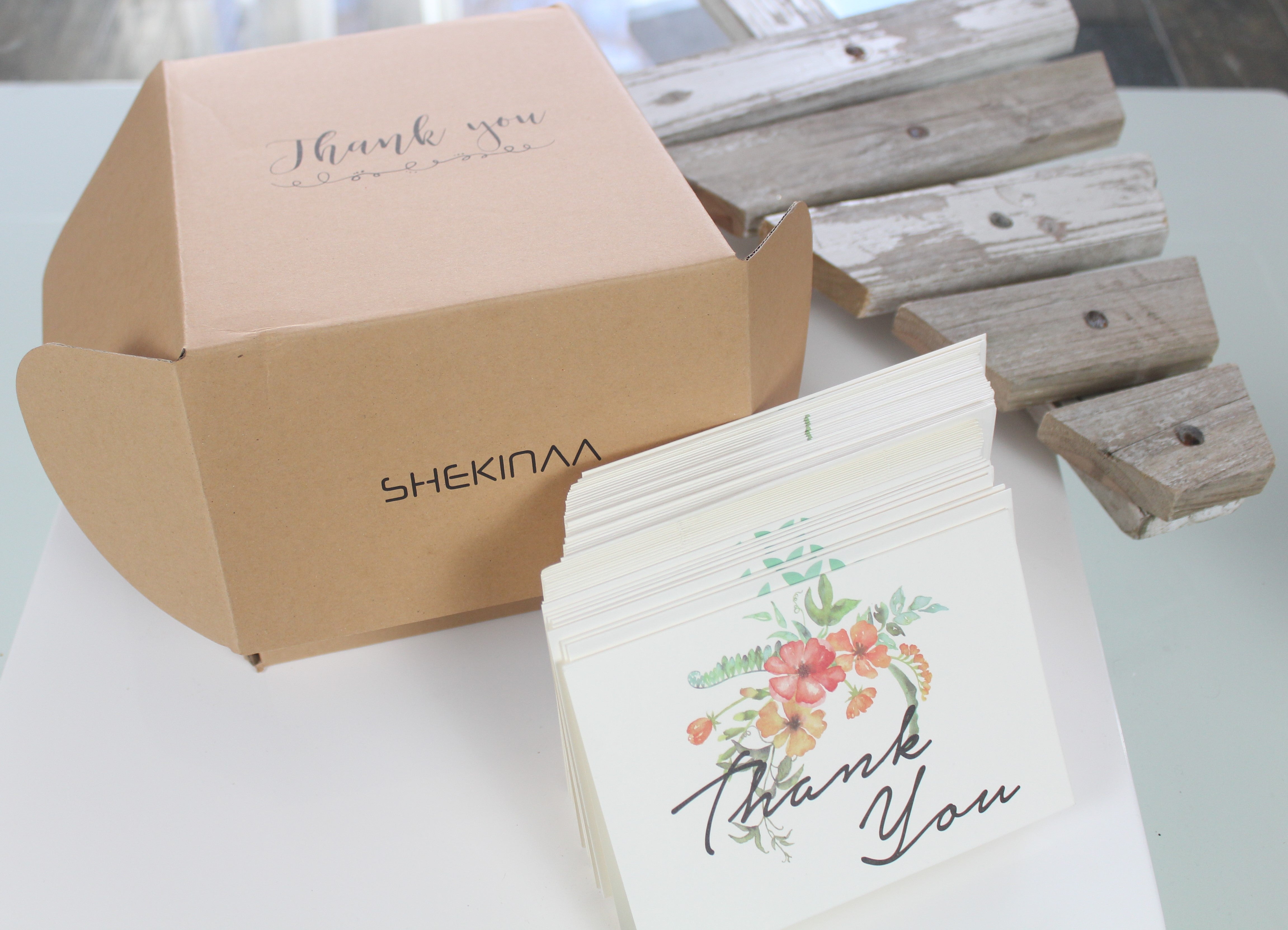 Thank You Cards Pack Of 100 - Blank Thank You Notes - Floral Water Colors - 4 X 6 Inches Thick White Note And Envelope - Personal And Business Use