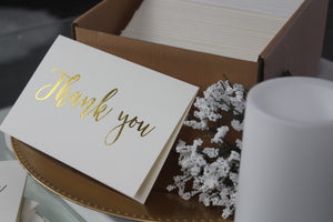 100 Pack Thank You Note Cards Bulk Set Box - Blank - Gold Foil -100 White Paper Envelopes 4 x 6 Inches - Personal and Business use