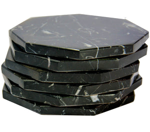 Set of 6 - Black Marble Stone Coasters Polished Coasters 3.5 Inches ( 9 cm) in Diameter Protection from Drink Rings -CraftsOfEgypt