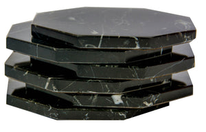 Set of 6 - Black Marble Stone Coasters Polished Coasters 3.5 Inches ( 9 cm) in Diameter Protection from Drink Rings -CraftsOfEgypt