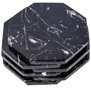 Set of 6 - Black Marble Stone Coasters Polished Coasters 3.5 Inches ( 9 cm) in Diameter Protection from Drink Rings -CraftsOfEgypt