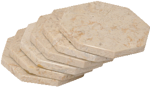 Set of 6 - Beige Marble Stone Coasters  – Polished Coasters  – 3.5 Inches ( 9 cm) in Diameter  – Protection from Drink Rings -CraftsOfEgypt