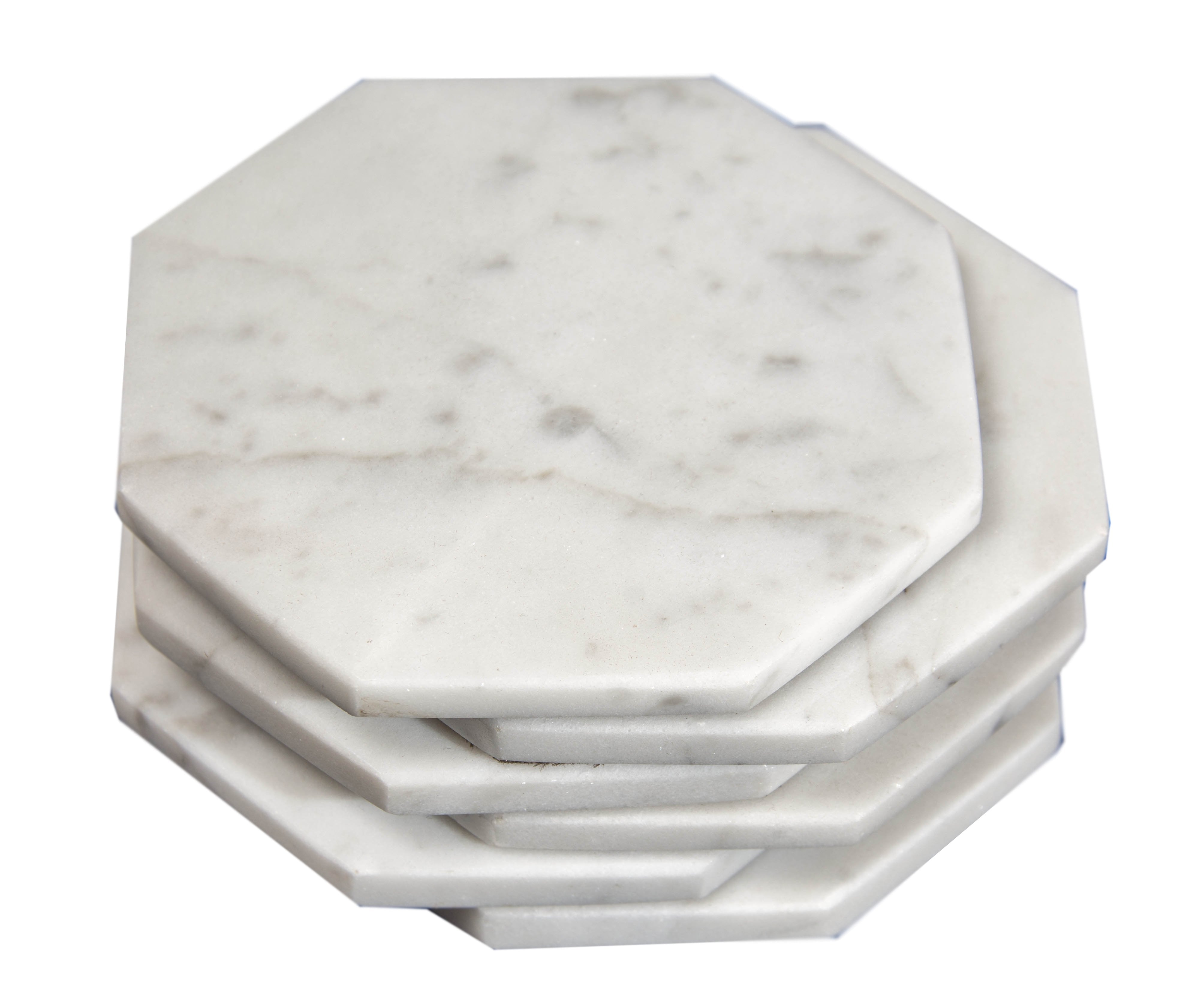 Set of 6 - White Marble Stone Coasters Polished Coasters 3.5 Inches ( 9 cm) in Diameter Protection from Drink Rings -CraftsOfEgypt