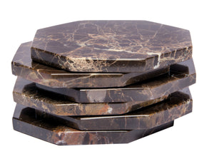 Set of 6 - Brown Marble Stone Coasters Polished Coasters 3.5 Inches ( 9 cm) in Diameter Protection from Drink Rings -CraftsOfEgypt