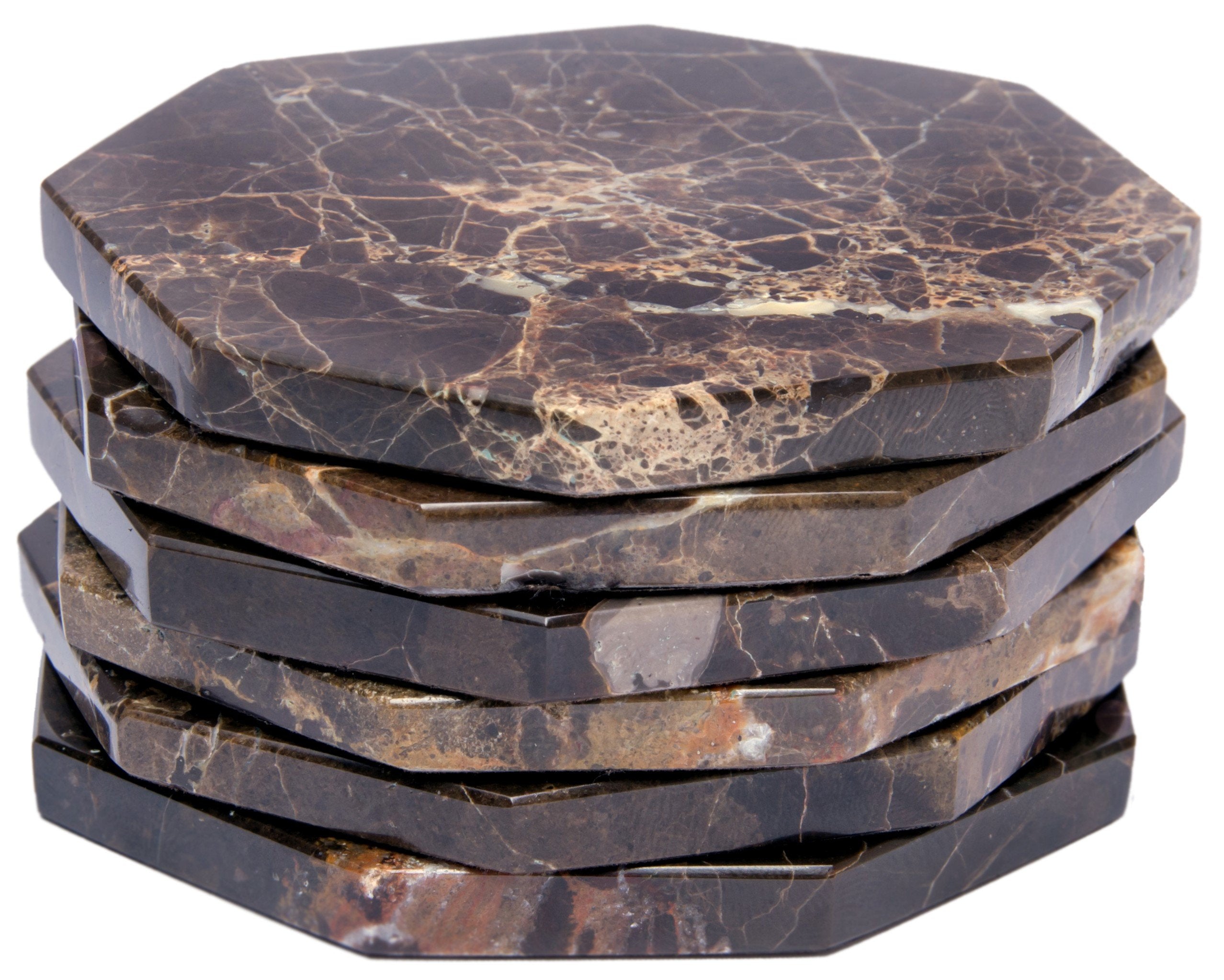 Set of 6 - Brown Marble Stone Coasters Polished Coasters 3.5 Inches ( 9 cm) in Diameter Protection from Drink Rings -CraftsOfEgypt