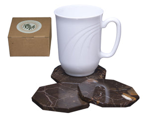 Set of 6 - Brown Marble Stone Coasters Polished Coasters 3.5 Inches ( 9 cm) in Diameter Protection from Drink Rings -CraftsOfEgypt