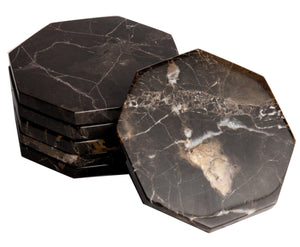 Set of 6 - Brown Marble Stone Coasters Polished Coasters 3.5 Inches ( 9 cm) in Diameter Protection from Drink Rings -CraftsOfEgypt