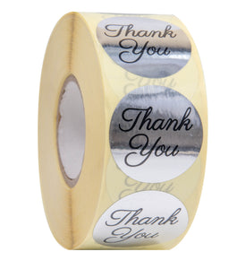 Thank you stickers Roll - Bulk 1000 Silver label Stickers - Large Round 1.5 inch size stickers-Bridal and Baby showers wedding favors - Personal and Business use - Thanks