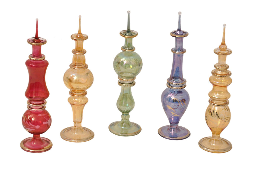 Egyptian perfume bottles Set of 5 hand Blown Decorative Pyrex Glass Vials Height 6 Inch (16 Cm) by CraftsOfEgypt