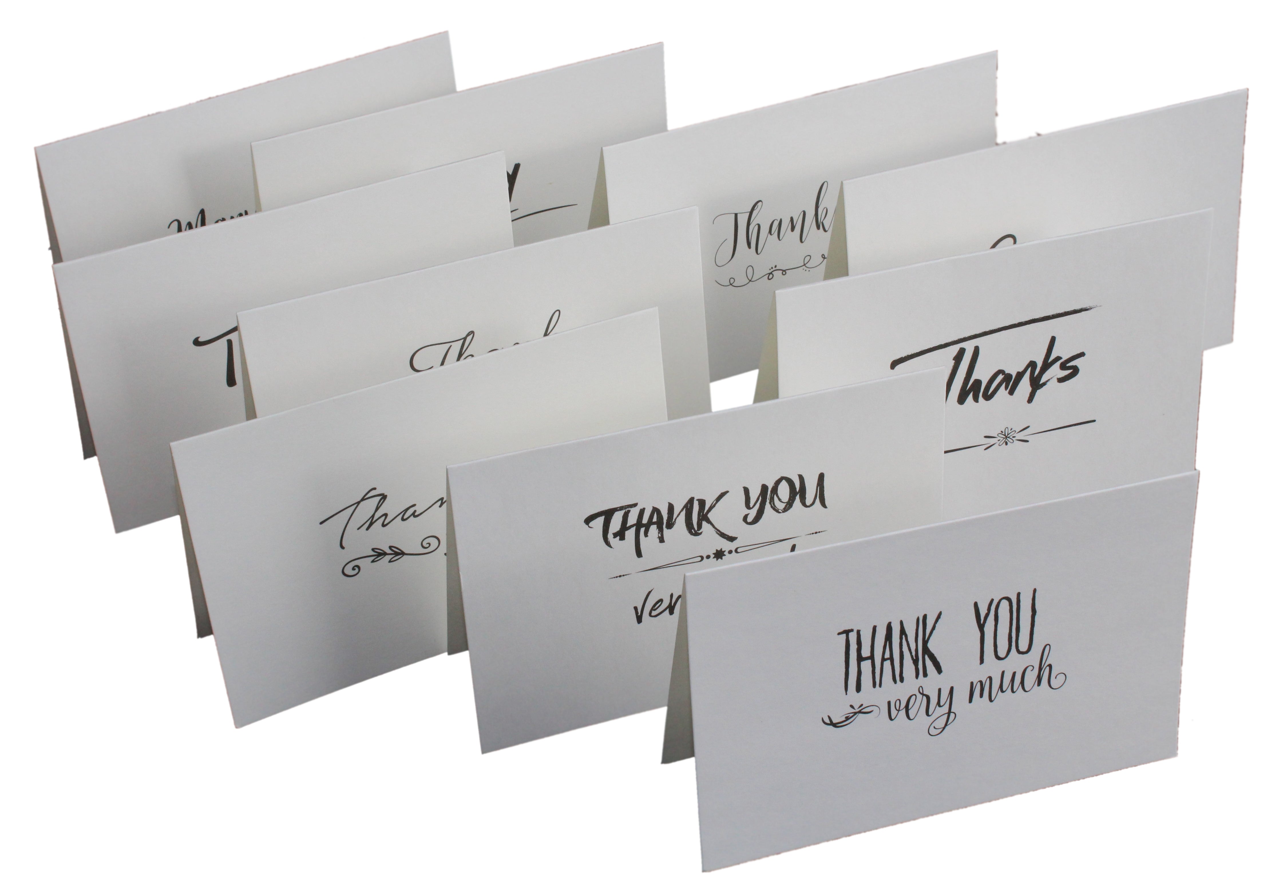 100 Pack Thank You Note Cards Bulk Set Box - Blank - 10 Vintage Handwritten Designs -100 Brown Kraft Paper Envelopes & Stickers- 4 x 6 Inches - Personal and Business use - Bridal and Baby showers