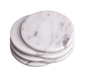 Set of 6 - White Marble Stone Coasters  Polished Coasters 3.5 Inches (9 cm) in Diameter Protection from Drink Rings