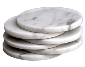 Set of 6 - White Marble Stone Coasters  Polished Coasters 3.5 Inches (9 cm) in Diameter Protection from Drink Rings